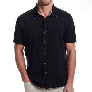 Men's Black Short Sleeve collared button down Shirt Large dressy casual NWT